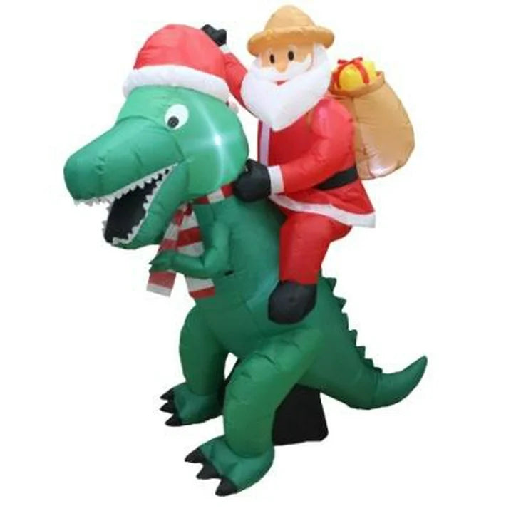 6ft Tall Inflatable Santa on Dinosaur