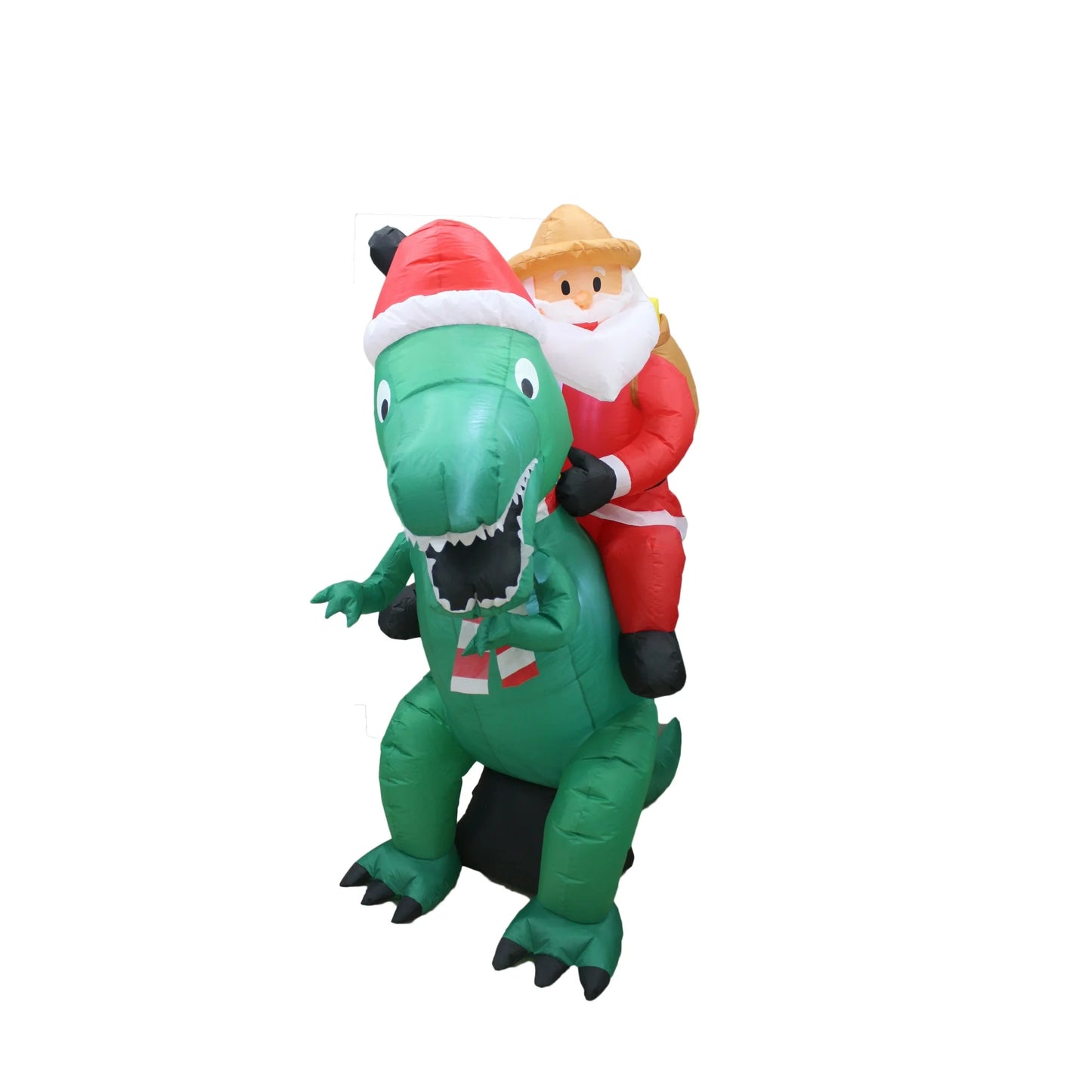 6ft Tall Inflatable Santa on Dinosaur